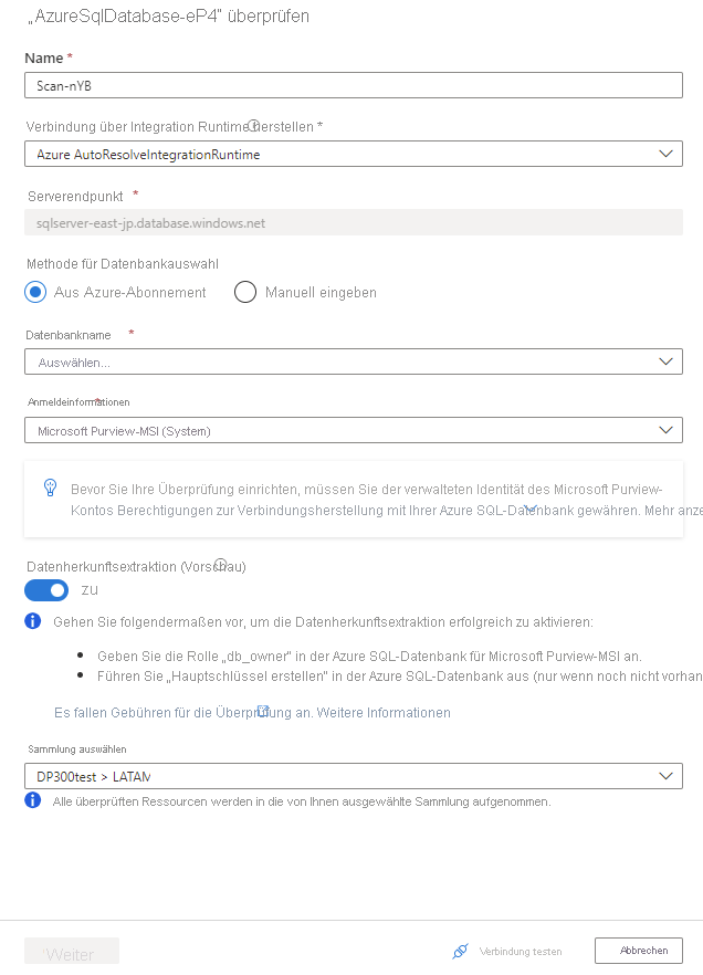 Screenshot des Bildschirms zum Erstellen eines neuen Scans.
