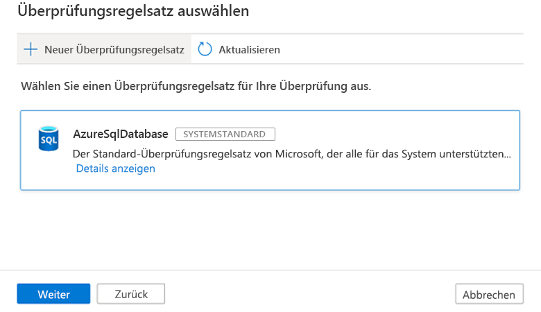 Screenshot der Seite zum Auswählen eines Scanregelsatzes.