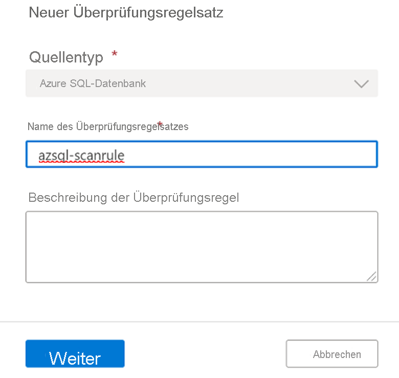 Screenshot der Seite mit dem neuen Scanregelsatz.
