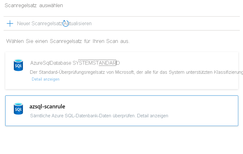 Screenshot der Auswahl des Scanregelsatzes für Microsoft Purview.