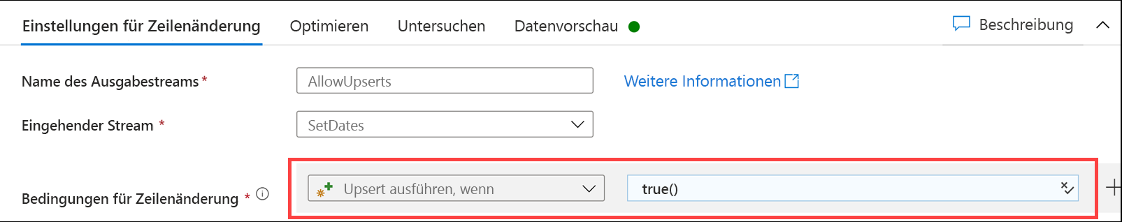 The alter row settings form is configured as described.