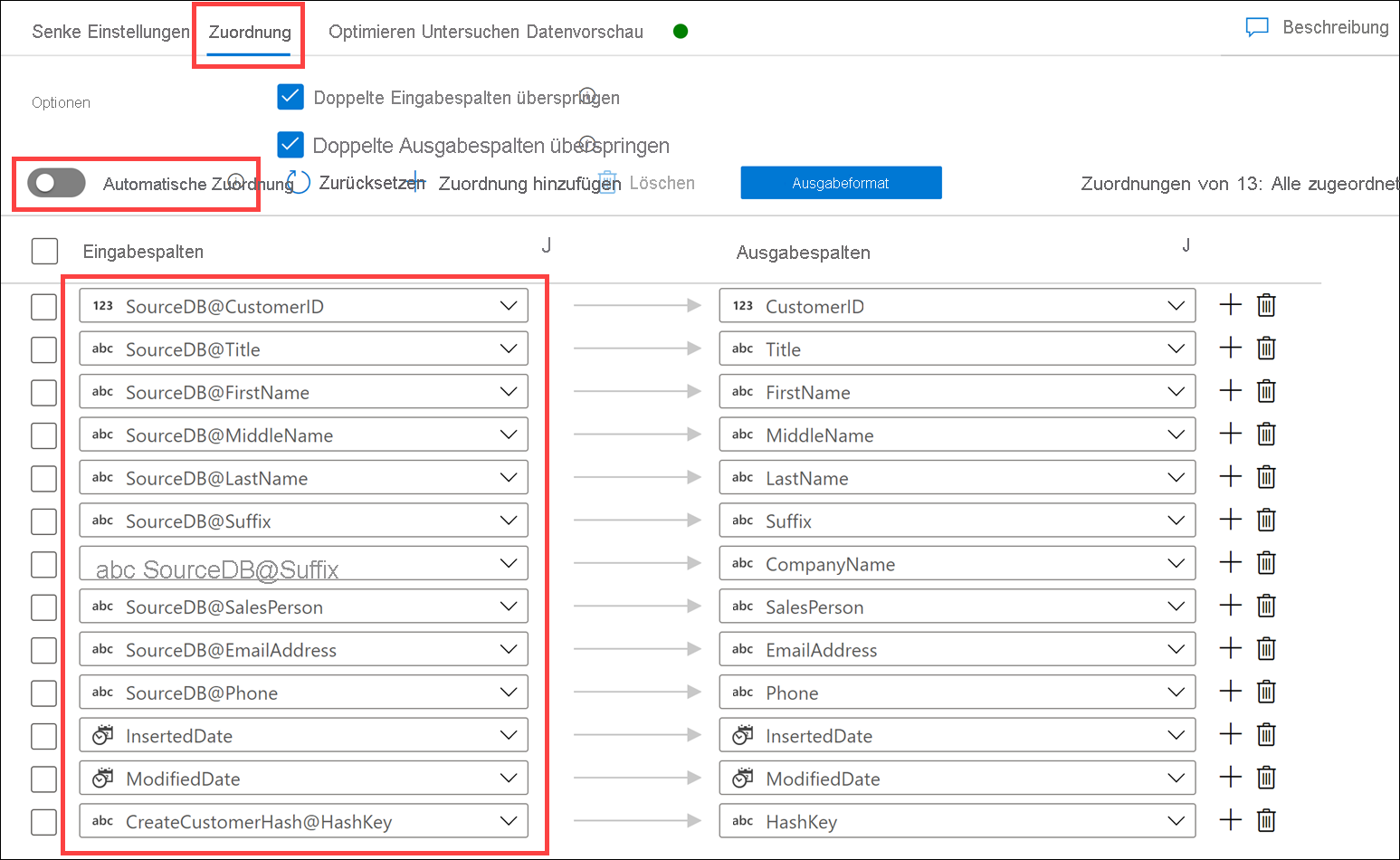 Mapping settings are configured as described.