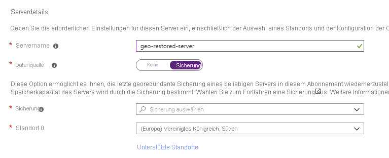 Image showing the server details section when creating an Azure Database for MySQL or PostgreSQL server