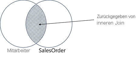 A Venn diagram showing the matching members of the Employee and SalesOrder sets