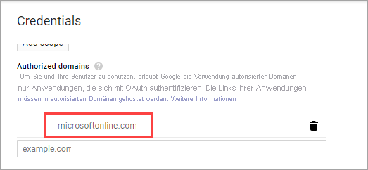 Screenshot of the Authorized domains section, showing with Google domains are valid.