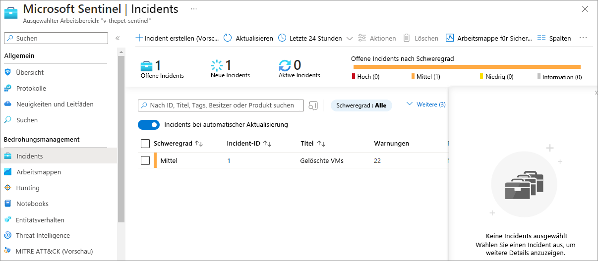 Screenshot of a list of incidents in Microsoft Sentinel.
