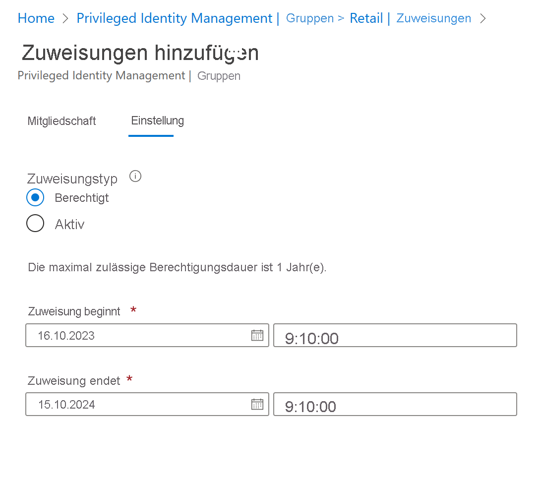 Screenshot des Privileged Identity Manager mit geöffneter Seite 