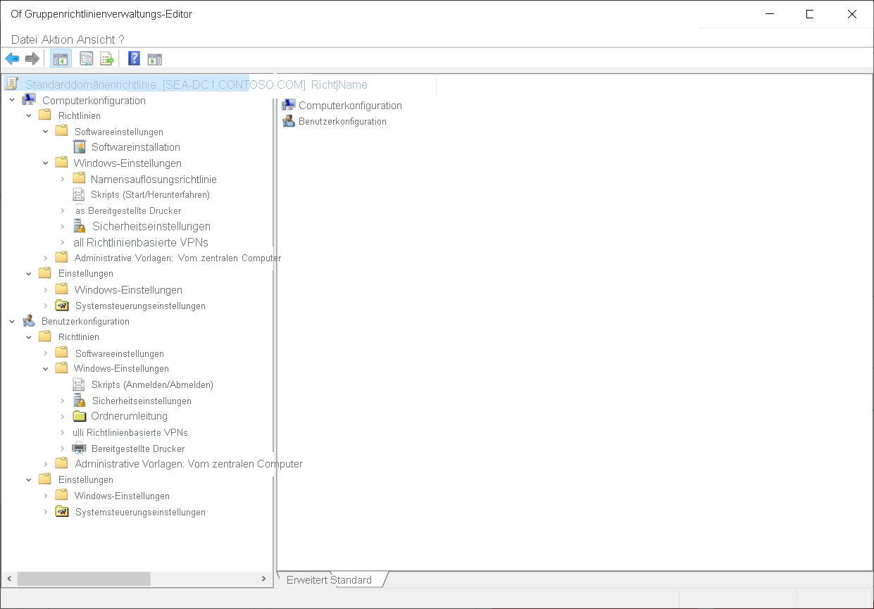 Screenshot des Gruppenrichtlinienverwaltungs-Editors. Der Administrator hat die Knoten 