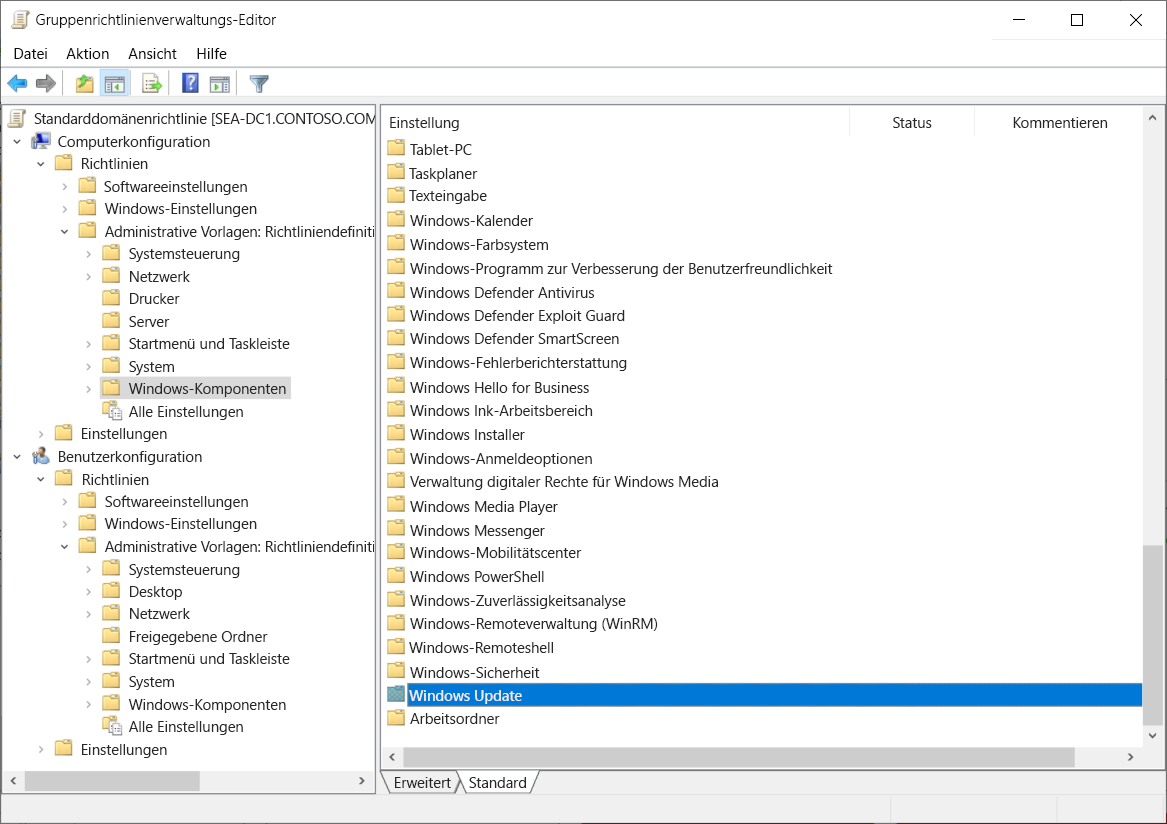 Screenshot des Gruppenrichtlinienverwaltungs-Editors. Der Administrator hat den Knoten 