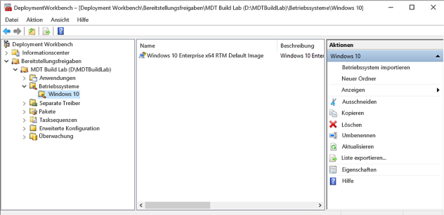 Screenshot des Betriebssystemimages in der Deployment Workbench.