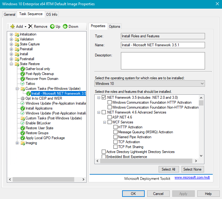 Screenshot einer Tasksequenz.