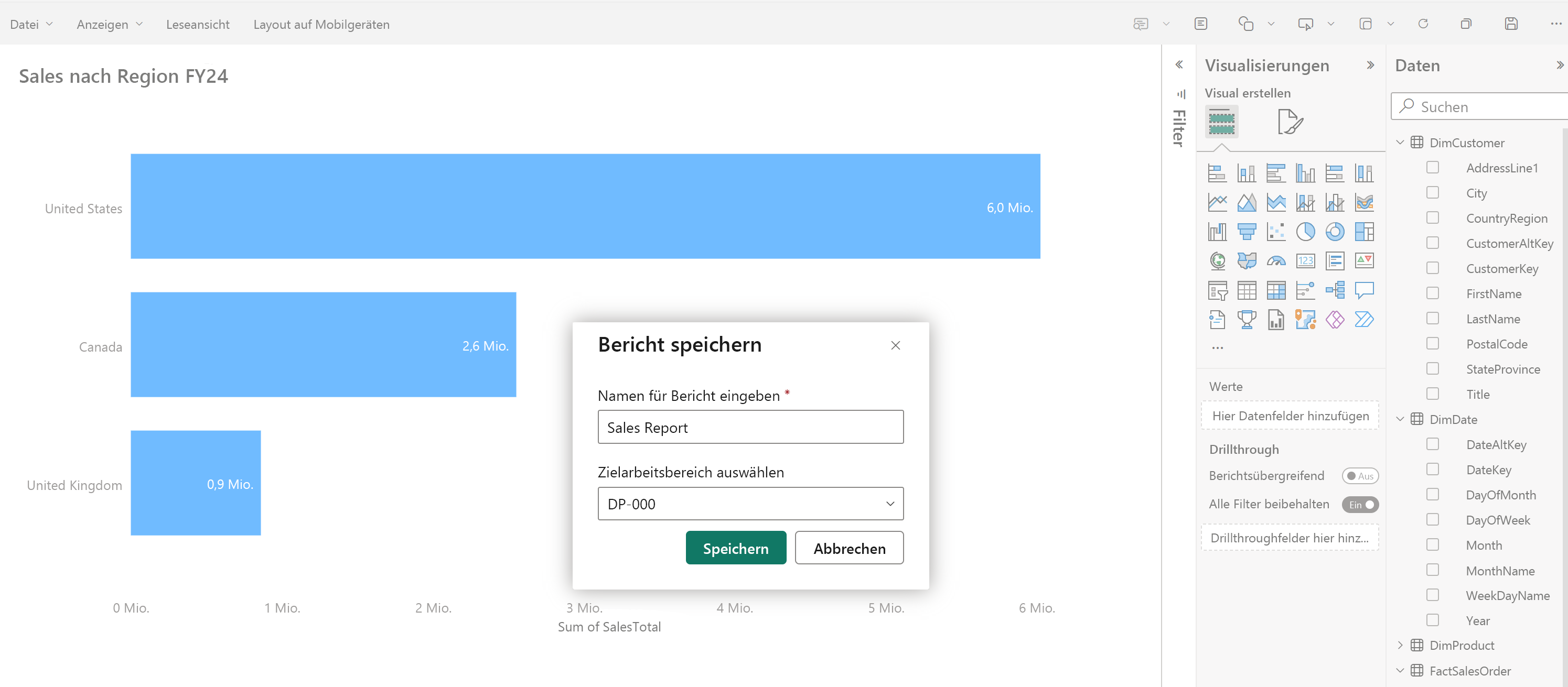 Screenshot eines Power BI-Berichts.