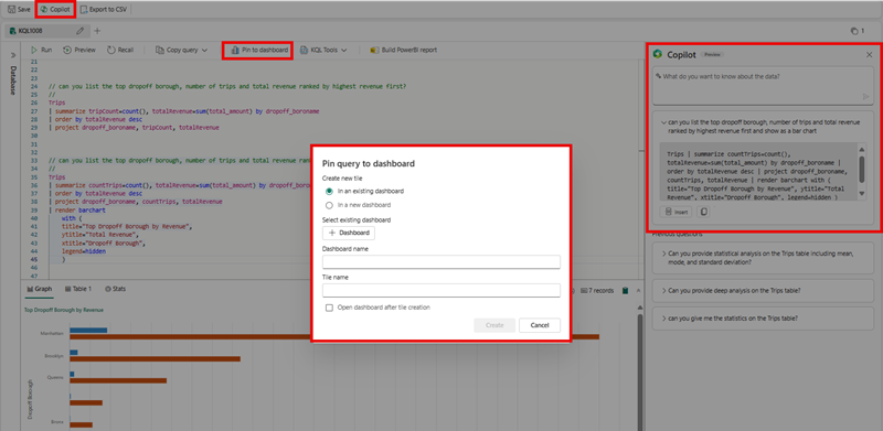 Screenshot der nocode Copilot-Funktion zum Anheften an das-Dashboard.