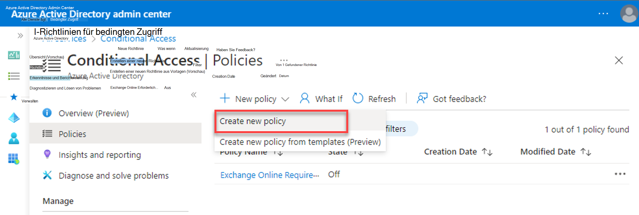 Screenshot: Erstellen einer neuen Richtlinie für bedingten Zugriff aus Microsoft Entra Admin Center