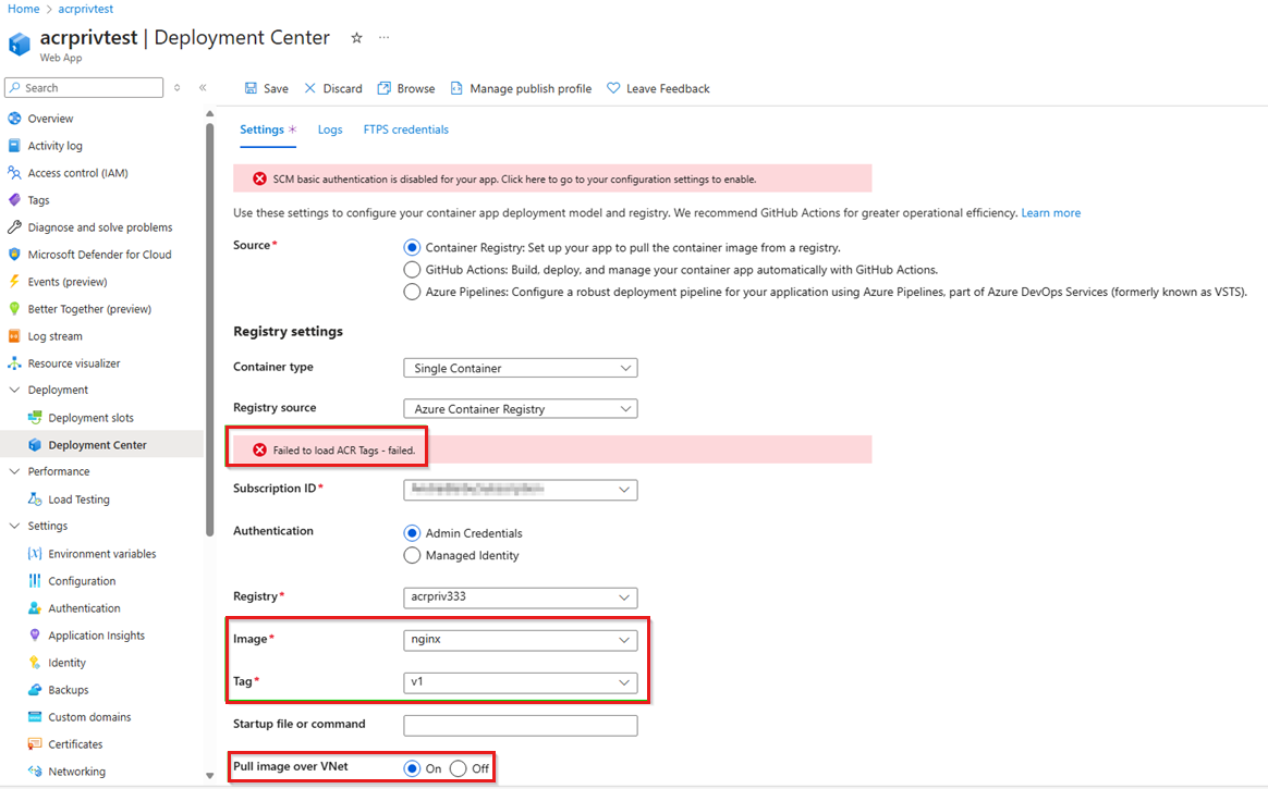 Screenshot des Fehlers beim Laden der ACR-Tags-Fehlermeldung.