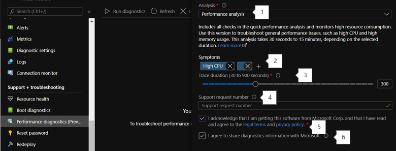 Screenshot der Einstellungen für die Leistungsanalyse in der Option 