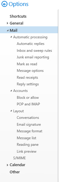Screenshot der Auswahl der Optionen 