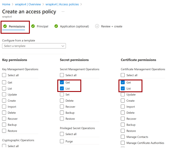 Screenshot: Hinzufügen von Zugriffsrichtlinien für Ihren Azure-Schlüsseltresor