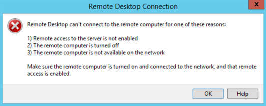 Screenshot: Fehler, wenn remotedesktop keine Verbindung herstellen kann.