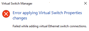 Screenshot der Virtual Switch Manager-Fehlermeldung.