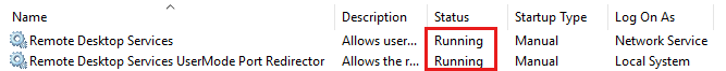 Screenshot der Remotedesktopdienste im MMC-Snap-In 