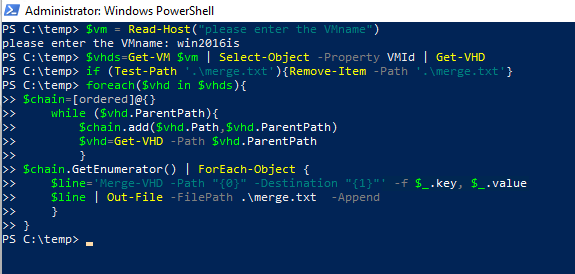 Screenshot des Skripts, nachdem es in ein PowerShell-Fenster eingefügt wurde.