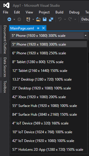Geräte-Vorschauleiste in Visual Studio 2015