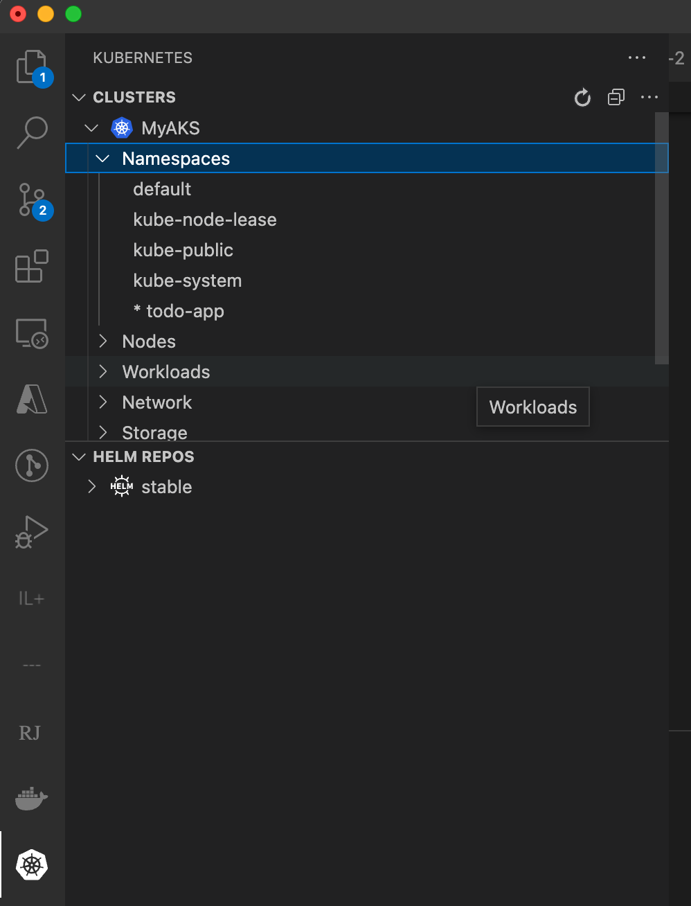 Screenshot der Brücke zu Kubernetes-Namespace.