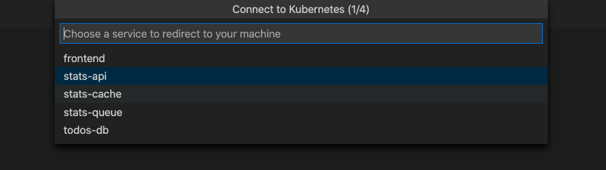 Screenshot, der das Fenster zum Auswählen des Dienstes für die Verbindung zeigt