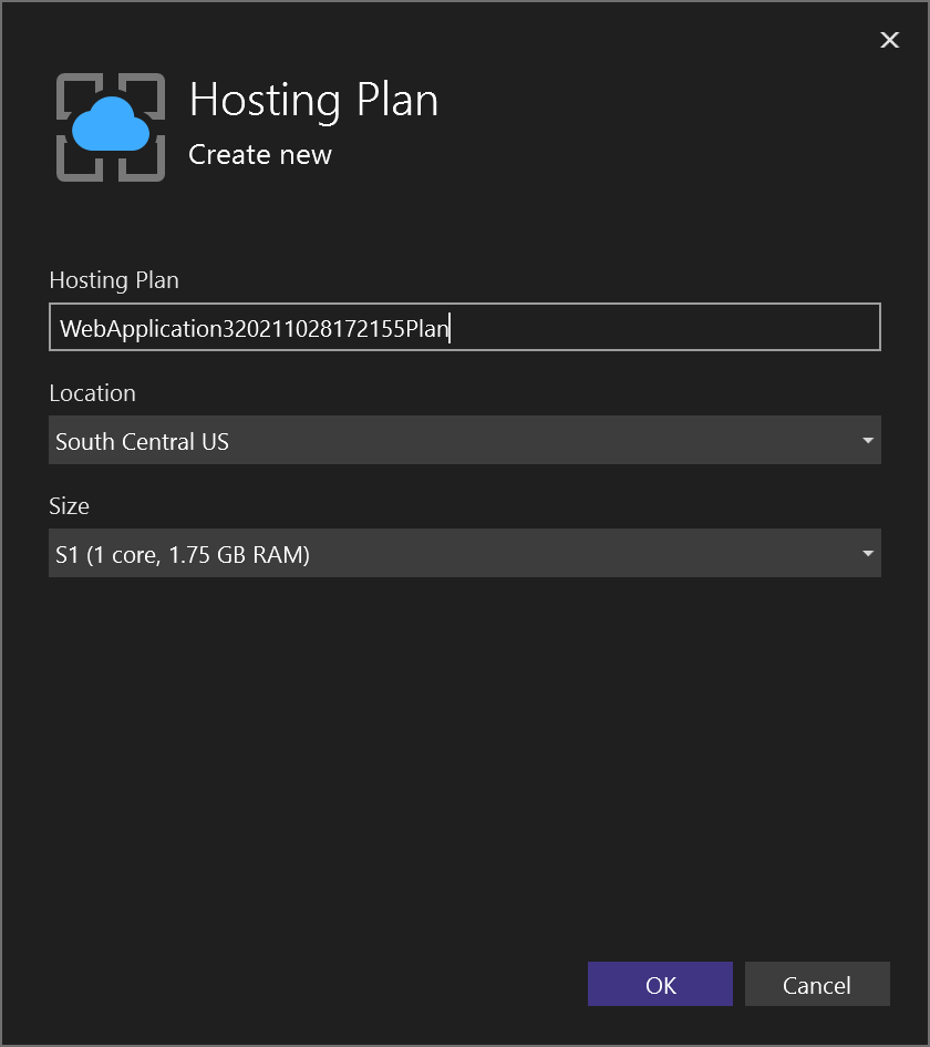 Screenshot: Optionen für den Hostingplan