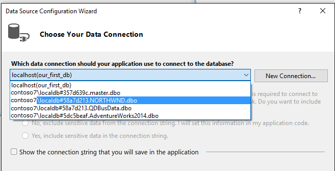 Screenshot, der zeigt, wie eine Datenbank als Datenquelle ausgewählt wird.