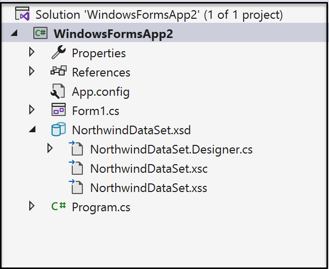 Screenshot des Datasets im Projektmappen-Explorer