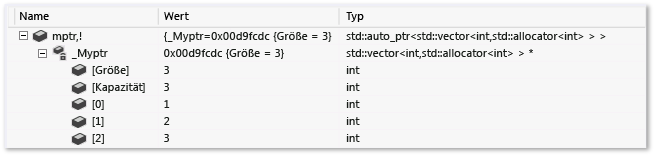 Standarderweiterung auto_ptr<Vektor<int>> Standarderweiterung