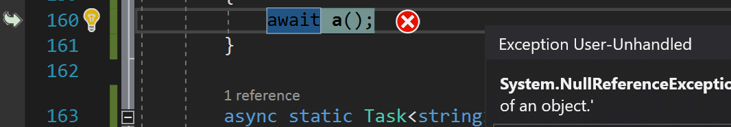Ausnahmehelfer neben einer Codezeile