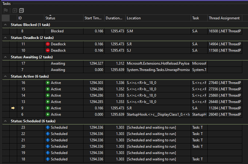 PDB_Walkthrough_12 Screenshot of Grouped tasks in Tasks window.