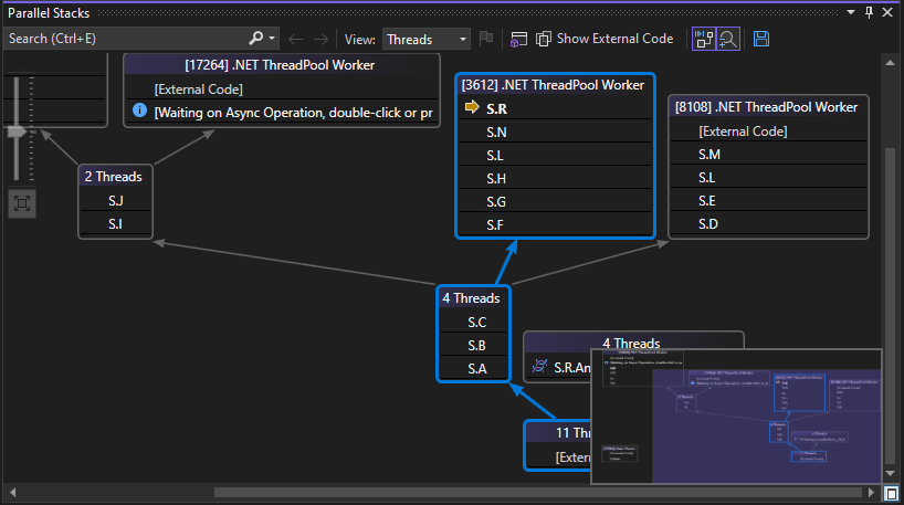 PDB_Walkthrough_5 Screenshot of Birds eye view in Parallel Stacks window.