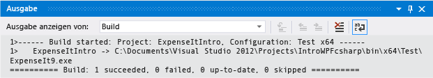 Screenshot of Output Window for C# with no build warnings