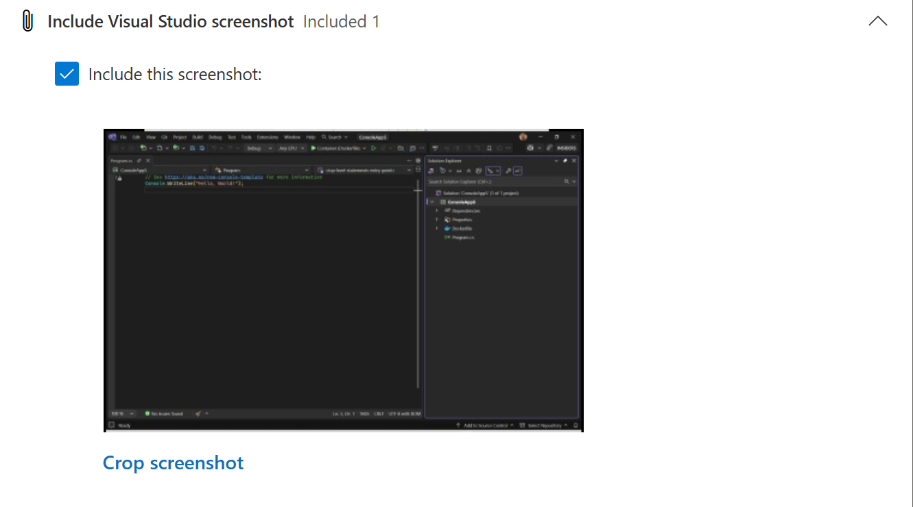 Screenshot, der zeigt, wie Sie einen Screenshot in ein Ticket einschließen.