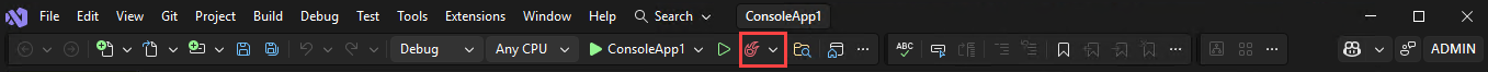 Screenshot der Schaltfläche Hot Reload in der Debugsymbolleiste.