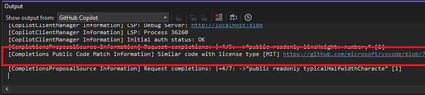 Screenshot des Protokolleintrags für einen Codeverweis in einem Ausgabefenster.