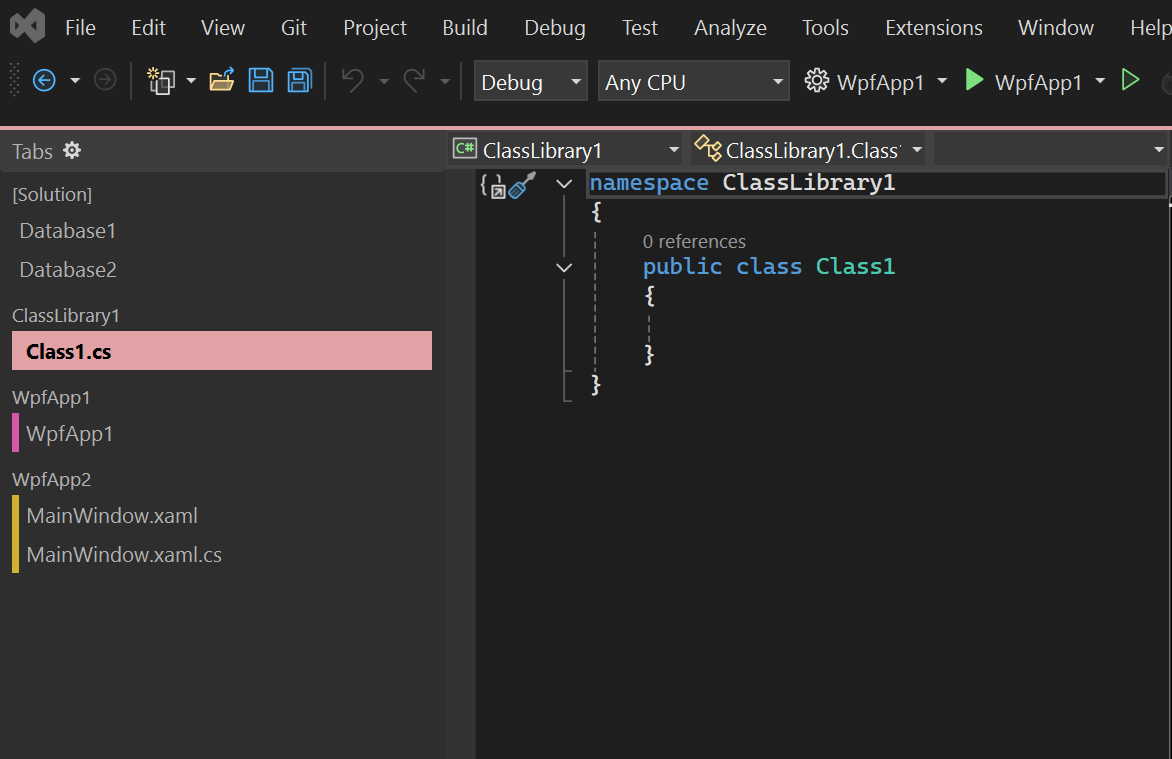 Screenshot der farbigen Registerkarten in der vertikalen Ansicht.