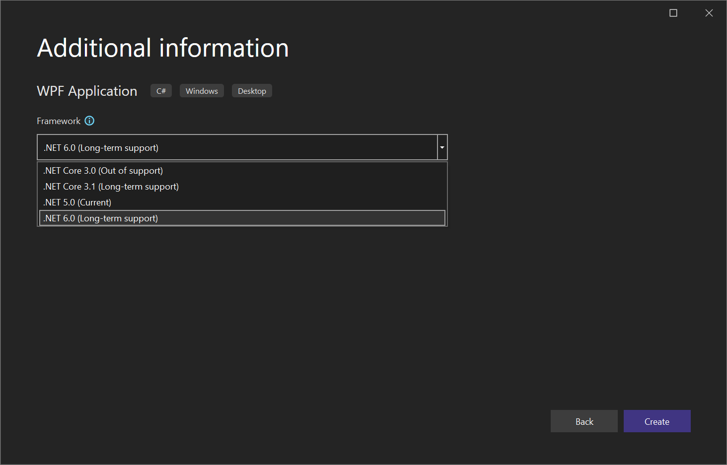 Screenshot des Dialogfelds „Zusätzliche Optionen“ in Visual Studio 2022