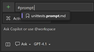 Screenshot der Verwendung von Prompt-Dateien in GitHub Copilot Chat.