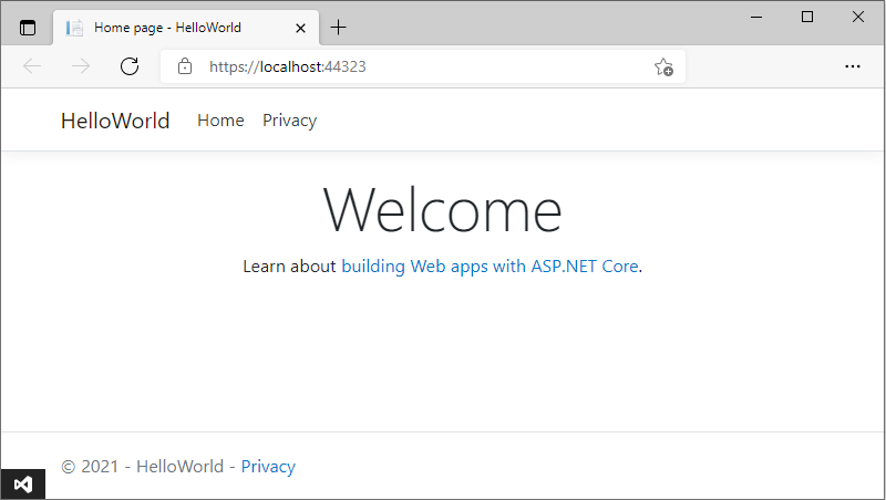 Screenshot shows the Home page for the web app in the browser window.
