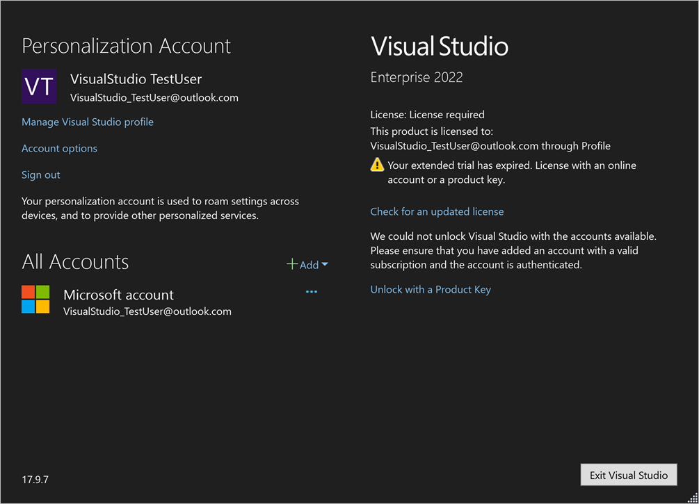 Screenshot einer abgelaufenen Lizenzbenachrichtigung in Visual Studio.