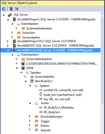 Screenshot: Fenster des SQL Server-Objekt-Explorers