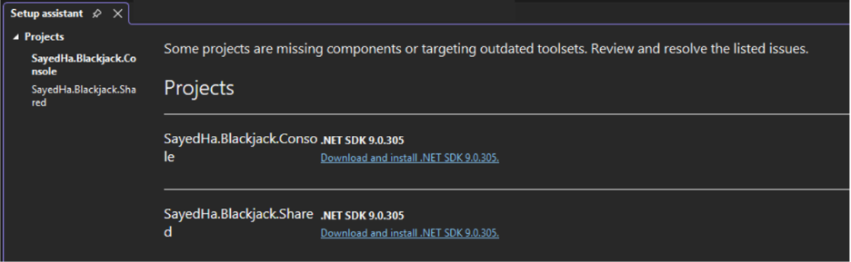 Screenshot des C#-Setup-Assistenten.