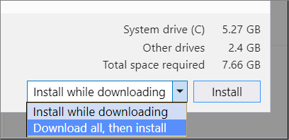 Die Option „Download all, then install“ (Alles herunterladen, dann installieren)