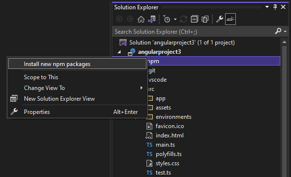 Verwalten von npm-Paketen für Node.js und ASP.NET Core-Projekte - Visual  Studio (Windows) | Microsoft Learn