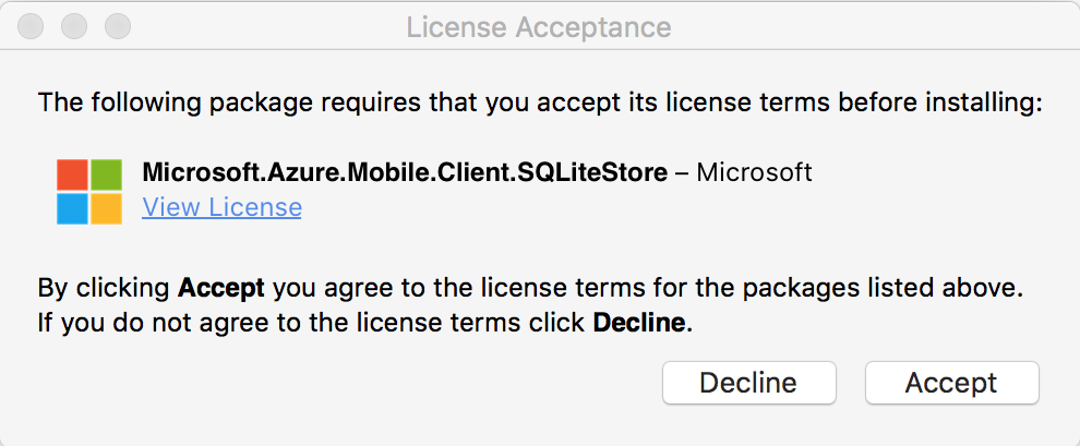 License Acceptance window License Acceptance window